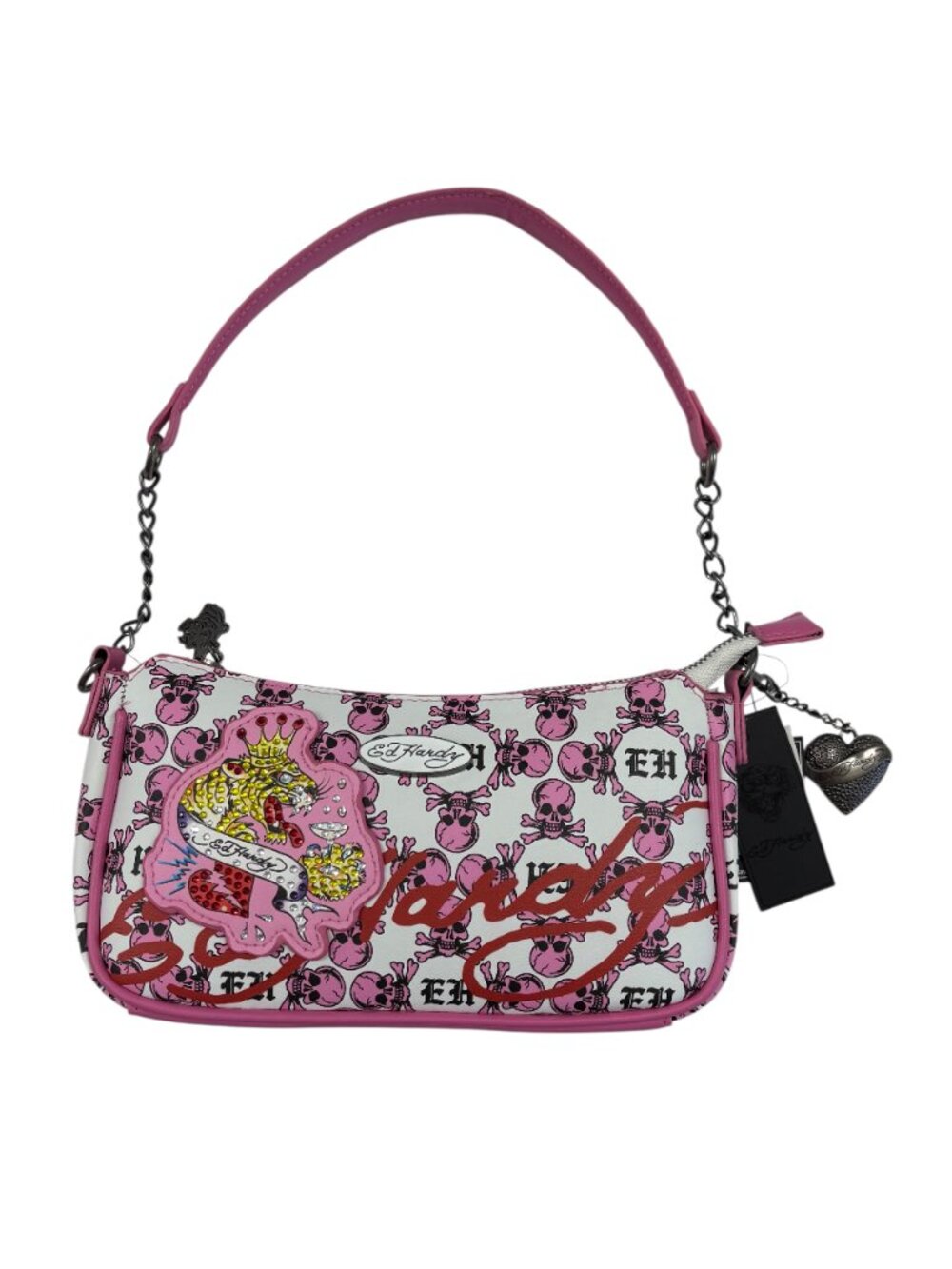 Ed Hardy Crossbody Bag - Pink/White Skulls - Tiger Martini- Y2K - NWT